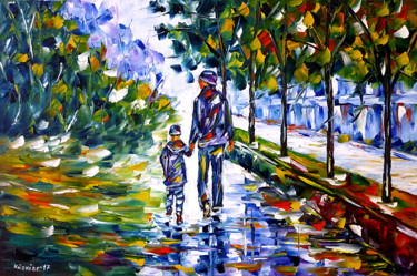 Malerei mit dem Titel "Junger Vater mit So…" von Mirek Kuzniar, Original-Kunstwerk, Öl
