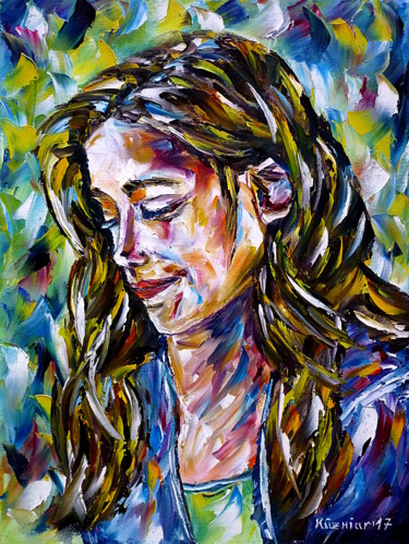 Peinture intitulée "Lächelndes Mädchen" par Mirek Kuzniar, Œuvre d'art originale, Huile