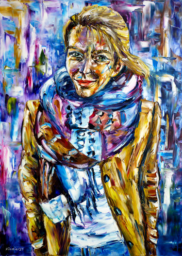 Malerei mit dem Titel "Die Frau im Mantel…" von Mirek Kuzniar, Original-Kunstwerk, Öl