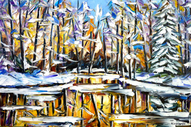Malarstwo zatytułowany „Winter lake” autorstwa Mirek Kuzniar, Oryginalna praca, Olej