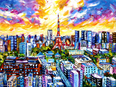 Ζωγραφική με τίτλο "Sky over Tokyo" από Mirek Kuzniar, Αυθεντικά έργα τέχνης, Λάδι