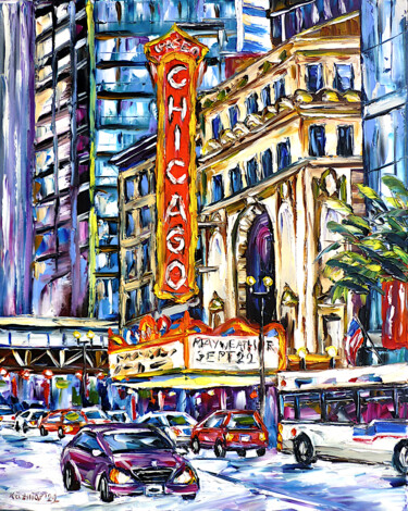 Malerei mit dem Titel "Chicago Theatre" von Mirek Kuzniar, Original-Kunstwerk, Öl