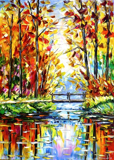 Painting titled "Autumn river" by Mirek Kuzniar, Original Artwork, Oil