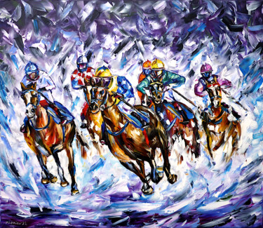 Painting titled "The winter race" by Mirek Kuzniar, Original Artwork, Oil