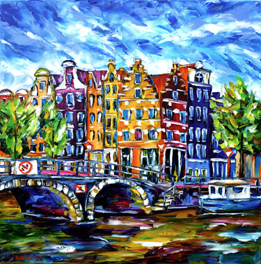 Pittura intitolato "Amsterdam view" da Mirek Kuzniar, Opera d'arte originale, Olio