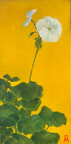 Schilderij getiteld "Белое на желтом" door Tatiana Maiorova, Origineel Kunstwerk, Olie Gemonteerd op Houten paneel