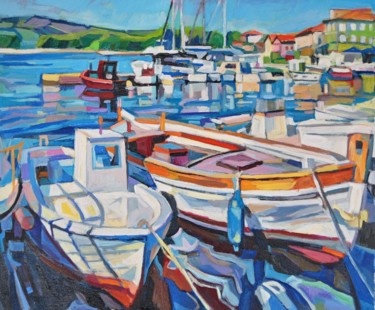 "White fishing boats" başlıklı Tablo Maja Djokic Mihajlovic tarafından, Orijinal sanat, Petrol