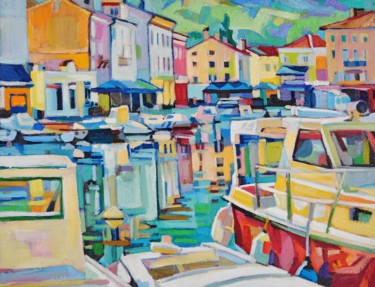 Pintura intitulada "Seaport" por Maja Djokic Mihajlovic, Obras de arte originais, Óleo
