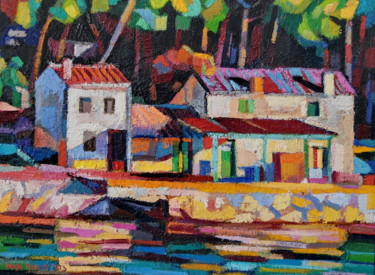 Картина под названием "Fisherman's house" - Maja Djokic Mihajlovic, Подлинное произведение искусства, Масло