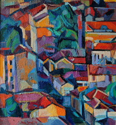 Картина под названием "City roofs III" - Maja Djokic Mihajlovic, Подлинное произведение искусства, Масло