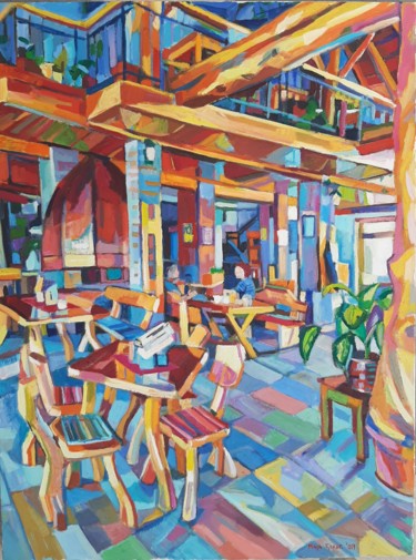 Schilderij getiteld "Cafe" door Maja Djokic Mihajlovic, Origineel Kunstwerk, Olie