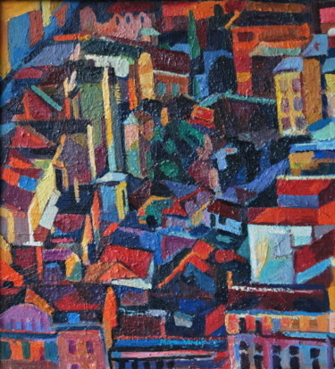 Pintura intitulada "CITY ROOFS II" por Maja Djokic Mihajlovic, Obras de arte originais, Óleo