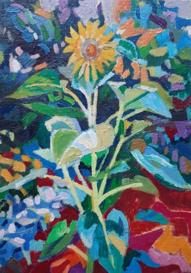 Malerei mit dem Titel "Sunflowers, miniatu…" von Maja Djokic Mihajlovic, Original-Kunstwerk, Öl