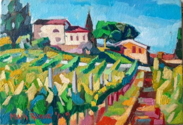 Painting titled "Tuscany V, miniatur…" by Maja Djokic Mihajlovic, Original Artwork, Oil