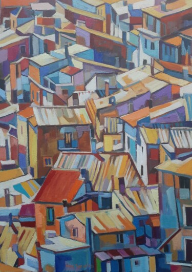 Pittura intitolato "Roofs 2" da Maja Djokic Mihajlovic, Opera d'arte originale, Olio