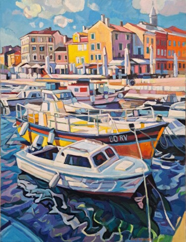 Painting titled "Sunny port" by Maja Djokic Mihajlovic, Original Artwork, Oil