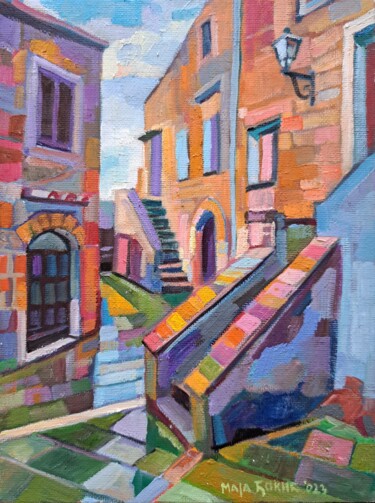 Картина под названием "Stairs, Pitigliano" - Maja Djokic Mihajlovic, Подлинное произведение искусства, Масло