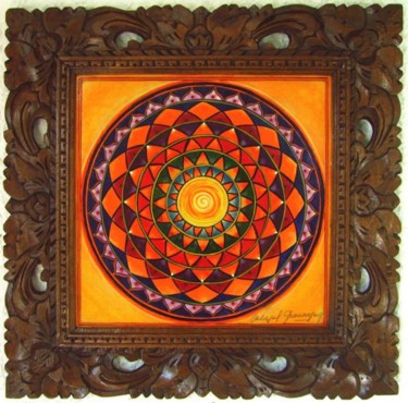 Peinture intitulée "Mandala Roue de Feu" par C.Majal, Œuvre d'art originale, Huile