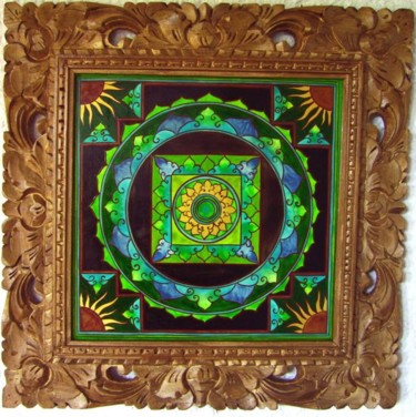 Peinture intitulée "Mandala aux 4 Solei…" par C.Majal, Œuvre d'art originale, Huile