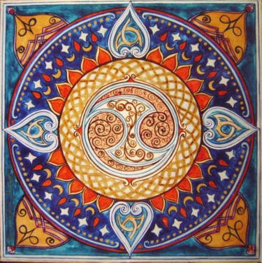 Peinture intitulée "Mandala Cosmos" par C.Majal, Œuvre d'art originale, Huile