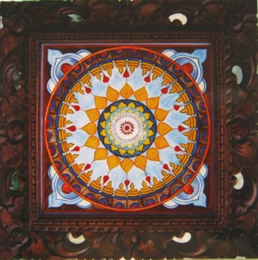 Peinture intitulée "Mandala Roue" par C.Majal, Œuvre d'art originale, Huile