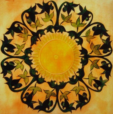 Peinture intitulée "Mandala Tournesol" par C.Majal, Œuvre d'art originale, Huile