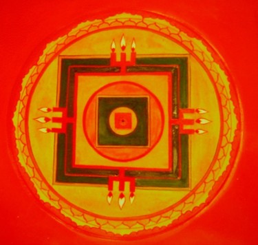 Peinture intitulée "Mandala Agni" par C.Majal, Œuvre d'art originale, Huile