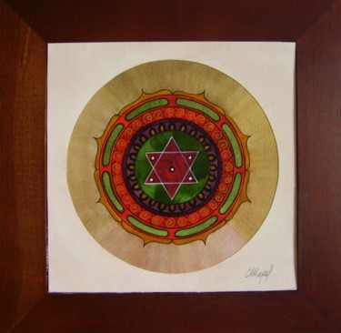 Peinture intitulée "Mandala Yantra Rouge" par C.Majal, Œuvre d'art originale, Huile