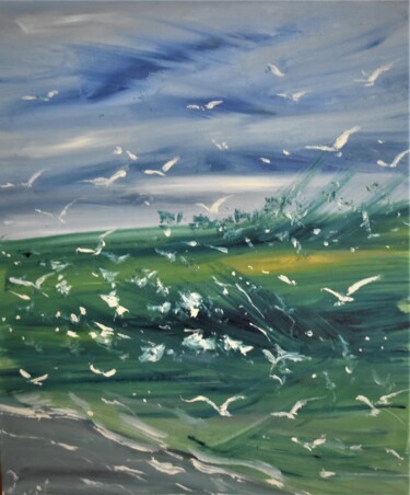 Malerei mit dem Titel "Seagulls of my hear…" von Maka Kvartskhava (Stillwhite), Original-Kunstwerk, Öl