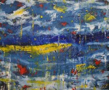 Malarstwo zatytułowany „Some sparks in Blue” autorstwa Maka Kvartskhava (Stillwhite), Oryginalna praca, Olej