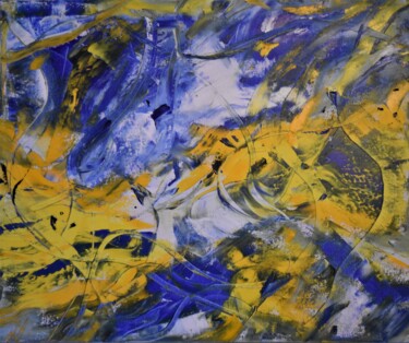 Schilderij getiteld "Motions of Blue & Y…" door Maka Kvartskhava (Stillwhite), Origineel Kunstwerk, Olie