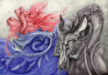 图画 标题为“"Become a Dragon" 竜…” 由Maksym Lazariev, 原创艺术品, 墨