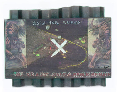 Malerei mit dem Titel "One X'd a Day - Onl…" von Mal, Original-Kunstwerk, Collagen Auf Holzplatte montiert