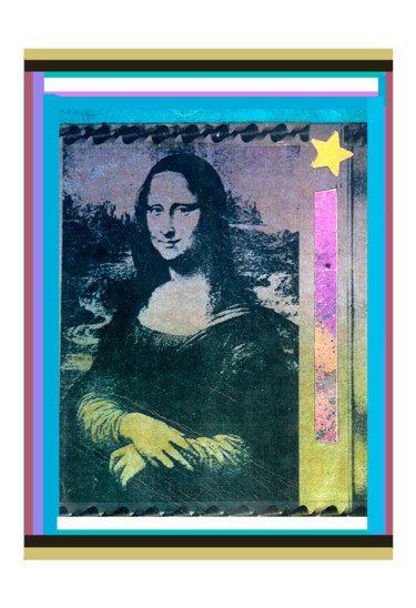 Collagen mit dem Titel "Mona with Color" von Mal, Original-Kunstwerk, Digitale Collage