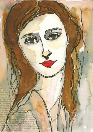 Painting titled "ADRIENNE femme woma…" by Mala, Original Artwork, Watercolor