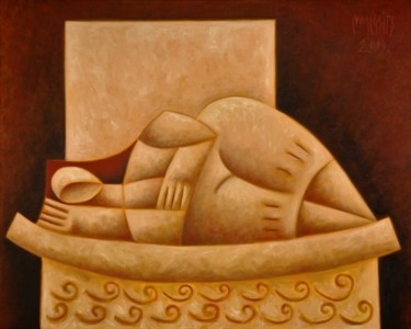 Painting titled "Dreamer" by Zsolt Malasits, Original Artwork, Oil Mounted on Wood Stretcher frame