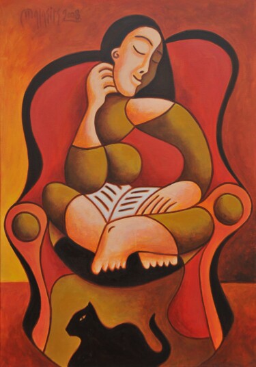 Pintura intitulada "Dreaming woman" por Zsolt Malasits, Obras de arte originais, Óleo Montado em Armação em madeira