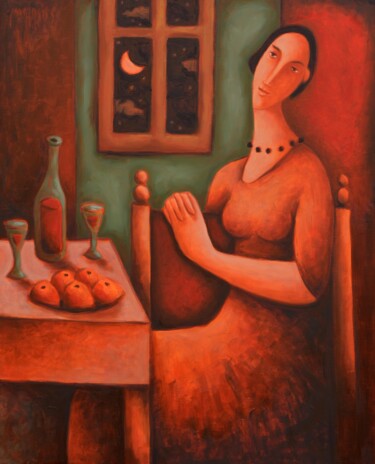 Painting titled "Prayer" by Zsolt Malasits, Original Artwork, Oil Mounted on Wood Stretcher frame