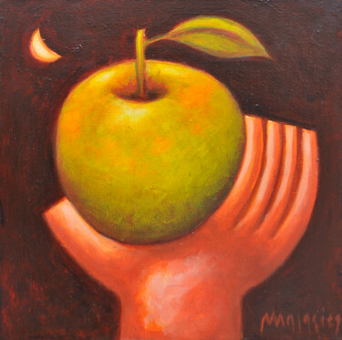 Painting titled "Tribute to the Apple" by Zsolt Malasits, Original Artwork, Oil Mounted on Wood Stretcher frame