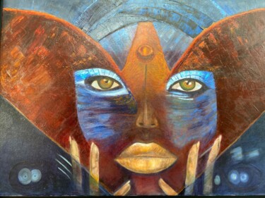 Painting titled "The Lady Moth" by Maleno Art, Original Artwork, Oil Mounted on Wood Panel