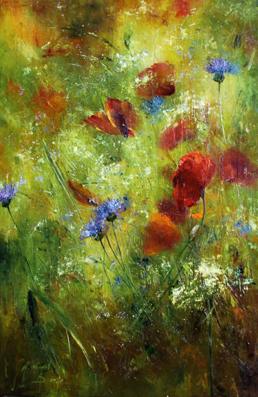 Painting titled "SUMMER" by Malgorzata Niegel, Original Artwork, Oil Mounted on Wood Panel