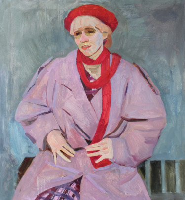 Картина под названием "Оля в красном берете" - Полина Малидовская, Подлинное произведение искусства, Масло