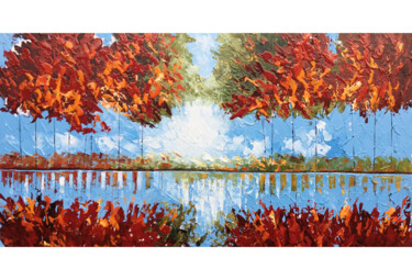 Pintura titulada "Autumn Reflections" por Malinga Kumarasinghe, Obra de arte original, Acrílico Montado en Bastidor de camil…