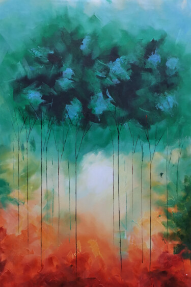 Картина под названием "Forest of Fury" - Malinga Kumarasinghe, Подлинное произведение искусства, Акрил Установлен на Деревян…