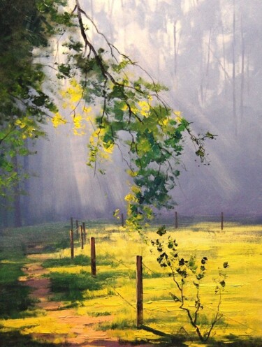 Pintura intitulada "Morning in the Mead…" por Malinga Kumarasinghe, Obras de arte originais, Acrílico Montado em Armação em…