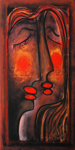 Painting titled "Love in Black and R…" by Malka Tsentsiper, Original Artwork, Acrylic