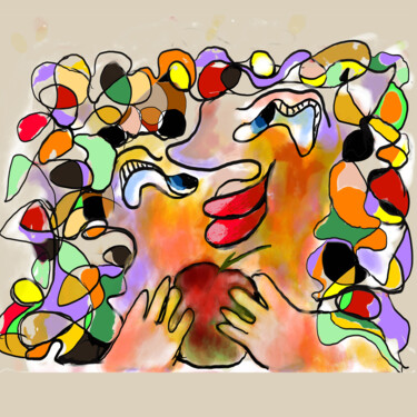 Digitale Kunst getiteld "Adam and Eve" door Malka Tsentsiper, Origineel Kunstwerk, 2D Digital Work Gemonteerd op Frame voor…