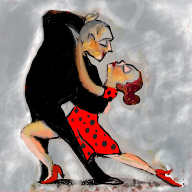 Картина под названием "Black and Red Dance" - Malka Tsentsiper, Подлинное произведение искусства, Цифровая печать Установлен…