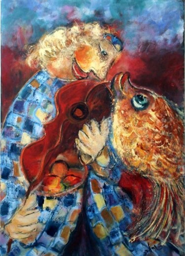 Painting titled "Musician and Goldfi…" by Malka Tsentsiper, Original Artwork