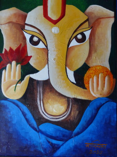 Painting titled "Ganesh - The Savior" by Mallika Seth, Original Artwork, Acrylic